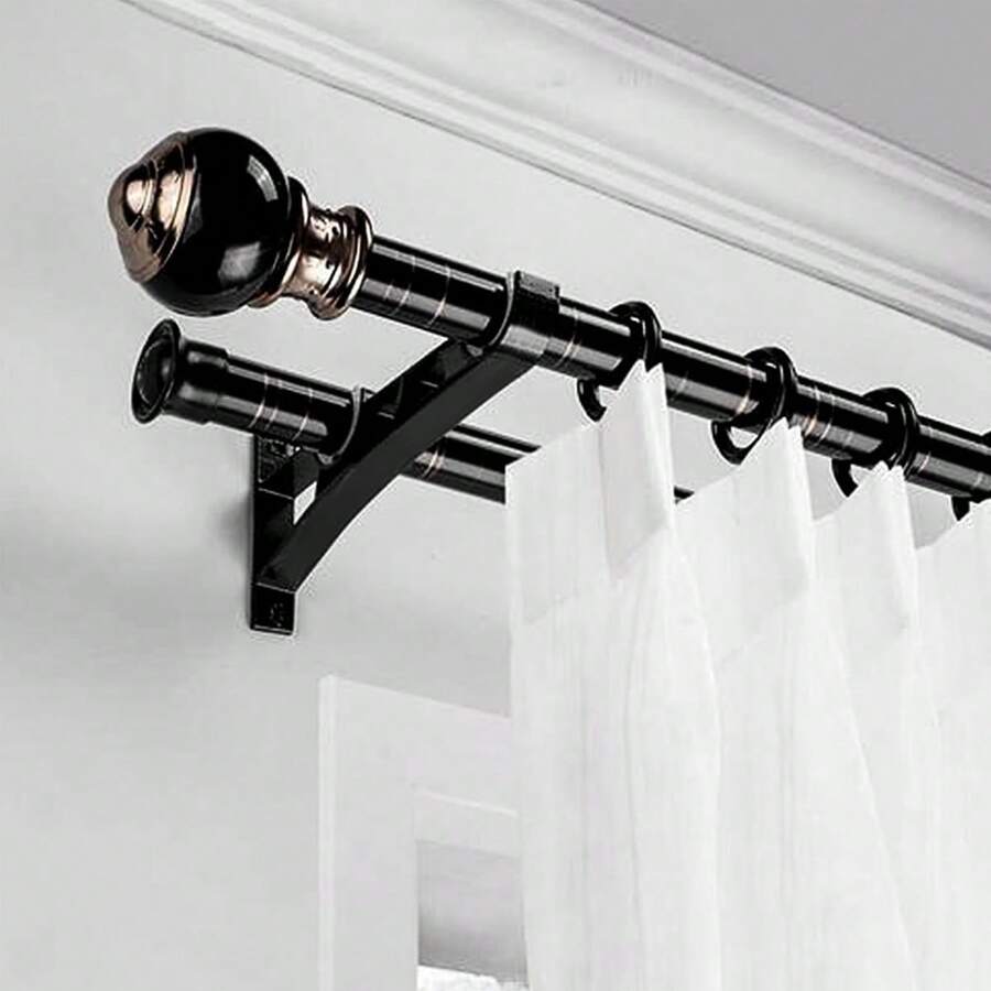 2/4pcs Double Curtain Rod Brackets, Heavy Duty Curtain Rod Holders For Hanging Curtains, Double Hardware Brackets, Wall Mounted, Rod Support Hooks, For 1" To 1.2" Curtain Rods - Multicolor - View 1