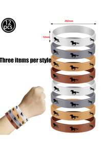 4/12 piezas Pulseras de goma con diseño de caballo, pulseras de silicona de carreras de caballos, decoración de fiesta vaquera, regalos de fiesta con temática de caballos