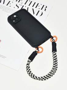 防震斜挎挂绳套装,手工编织撞色肩带,保护手机壳软套,兼容 11/12/13/14/15/16/17 Pro Max,春季礼物 - 黑白長短繩+手機殼 - 查看 5