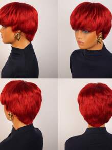 Red Hair Pixie Cut Wigs Human Hair Straight Wig Glueless Red Colored Wigs Short Layered Pixie Human Hair Wigs With Bangs Straight Hair, Perfect For Party, Cosplay, Daily Use Glueless Full Machine Made Wigs