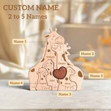 1 pièce Puzzle famille girafe en bois personnalisé, peut graver les noms de 2 à 5 membres de la famille, fabriqué en bois de haute qualité, poli à la main, décoration pour la maison multifonctionnelle, convient comme cadeau pour Noël, Thanksgiving, Saint-Valentin, Fête des Pères et Fête des Mères - Multicolore - Voir 3