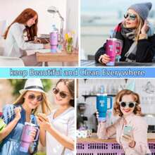 6PCS Cup Accessories, Suitable For 30oz And 40oz Cups With Handles, Including Letter Stickers, Straw Plugs, Silicone Coasters, Silicone Splash-Proof Kit, And Letter Pendants