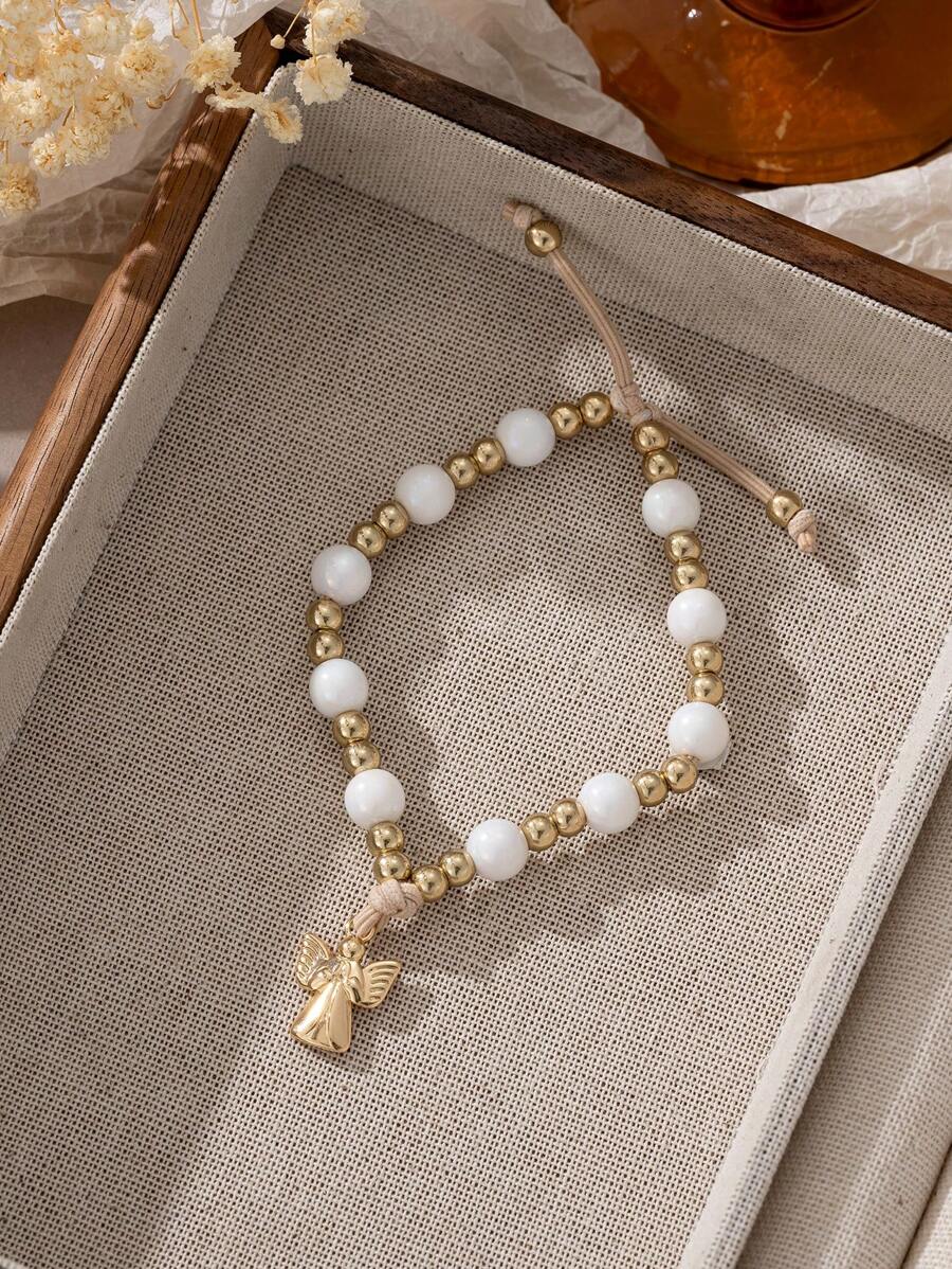 1 件优雅简约铜天使魅力串珠弹性手链，适合女性日常、约会、节日礼物 - 彩色 - 查看 1