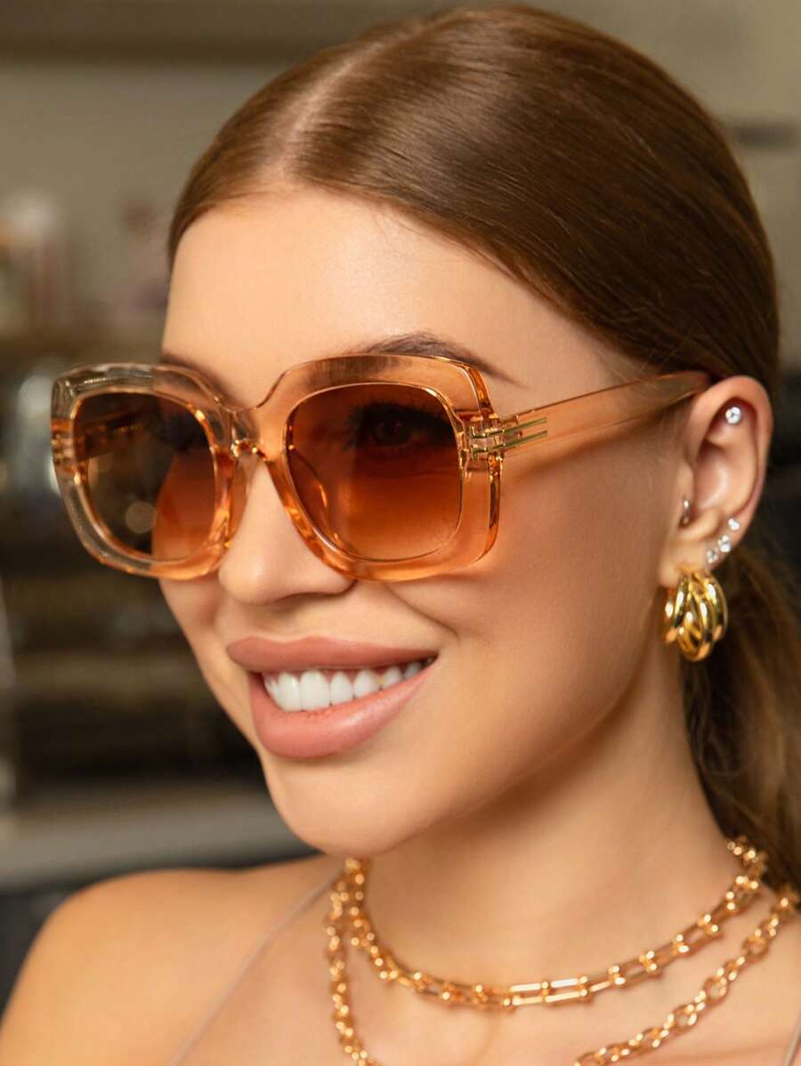 Gafas de sol cuadradas retro sobresizadas de plástico color champán, diseño clásico para uso en exteriores, viajes, playa, uso casual, protección UV de verano, gafas para conducir