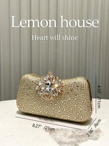 1 件金色闪光奢华水钻优雅手拿包，水钻扣，时尚手提包，适合晚会、庆典、婚礼、舞会、女士理想礼物 - 金色 - 查看 3