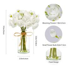 Ranunculus Artificial Flowers With Vase, 8 Pcs Faux Silk Ranunculus Flower In Vase, Small Flower Arrangements For Home Decor Indoor, Table Centerpiece. - White - View 3