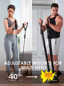 300磅阻力带套装，包含门锚、手柄、手提袋和腿部/脚踝绑带，适用于阻力训练，是家庭健身的理想配件。 - 黑色300磅 - 查看 4