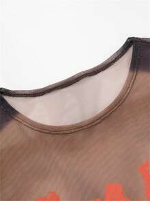 女士性感紧身连衣裙，字母印花网纱透视夜店迷你裙，夏季