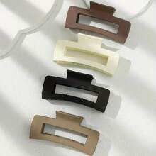 4pcs Elegant Solid Color Hollow Out Hair Claw Clips Large Rectangular Hair Grab Clips Non Slip Ponytail Holders For Women - Multicolor - View 3