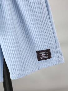 Boys Stylish Plaid Short Collar Shirt Set (Suitable For All Seasons) - Baby Blue - View 7