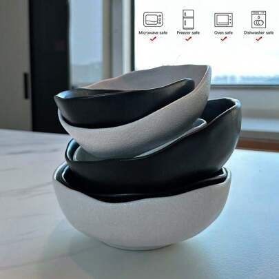 1 件装黑色日式陶瓷碗，深不对称面条拉面碗创意餐具，适用于家庭或餐厅