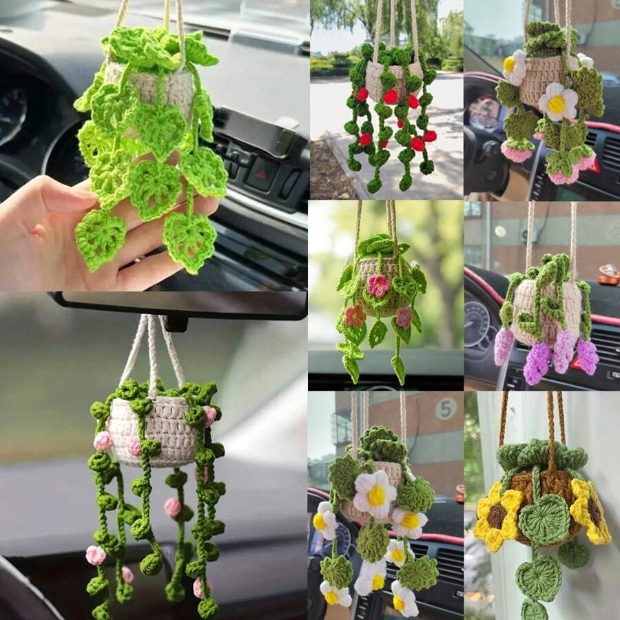 Handmade Crochet Car Ornaments - Cute Knitted Rearview Mirror Decoration, Creative Fabric Interior Accessories. - one-size - View 1