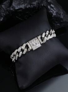 1pc Shiny Cuban Link Letter Bracelet, Fully Paved With Rhinestones, Unisex Hip-Hop Style Multi-Layer Plated, Perfect Gift For Valentine's Day/Anniversary/Birthday/Mother's Day/Father's Day - A - View 21