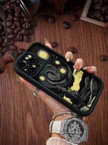 1 件奢华深色漩涡空间设计黑色陶瓷镜头保护防撞厚手机壳，兼容 16/Redmi/Infinix/Vivo/OPPO 防水防震防摔防刮 - 黑色 - 查看 3