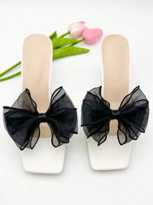 1 Pair New Detachable Lock Lace Mesh Bow Shoe Clips, Versatile Shoe Accessories - Black - View 1