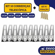 Kit 10 Corrediças Gaveta Trilho Telescópica Light COM Parafusos | 25cm - 30cm - 35cm - 40cm - 45cm - Zincada - Visão 2