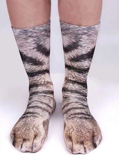 1 par de calcetines medianos unisex con estampado de animales en 3D, calcetines divertidos, otoño
