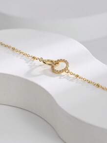 Charm-In 1pc Exquisite Double Ring Anklet, Gold Plated Chain Decorated With Sparkling Zirconia, Jewelry For Women, Suitable For Beach And Travel Wear, Gift For Girlfriend - Yellow Gold - View 5