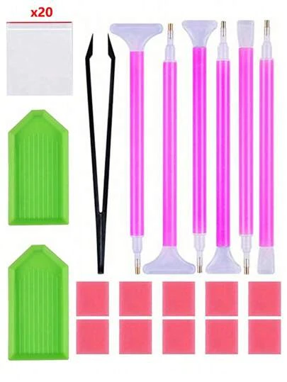 5D Diamond Painting Pink Set - Complete Diy Art Craft Set, Equipped With Multifunctional Tools, Embroidery Boxes, Adjustable Pens, Precision Accessories And Storage Solutions, Plastic Materials Including Diamond Ballpoint Pens, Tweezers, Glue, And Plastic Trays, Suitable For Adult Diy Holiday Gift Giving