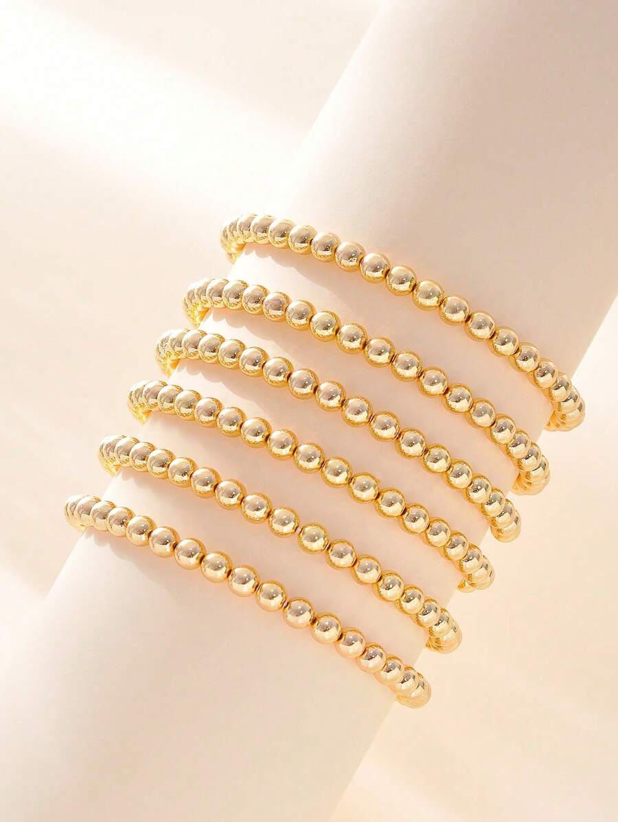 6 件/套简约时尚银球装饰珠链手链套装，适合日常佩戴、度假、聚会、约会、礼物