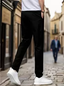 Men's Drawstring Waist Pockets Straight Leg Jogging Casual Pants, Fall - Black - View 2