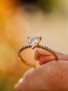 1 件 925 纯银心形锆石戒指白色带礼盒礼品套装送给妈妈、奶奶、妻子的周年纪念精美珠宝礼物 - 金色 - 查看 10