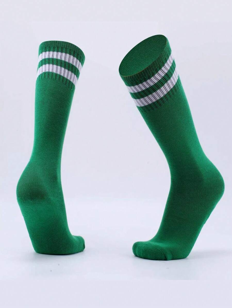 2-12 Years Old Kids Sports Socks, Baby Breathable Long Tube Socks, Boys Striped Football Socks, Suitable For Boys And Girls Outdoor Sports And Daily Wear - Green - View 1