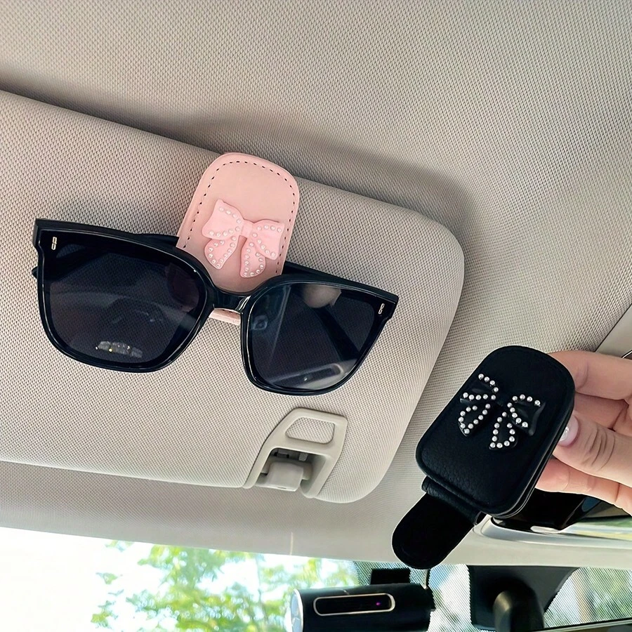 1pc Car Sun Visor Glasses Clip – Bowknot Design, Interior Accessory, Fits Most Vehicles.