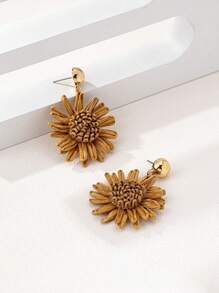 1 Pair Elegant & Romantic Raffia Flower Drop Earrings, Chic Daily And Vacation Accessory For Women
