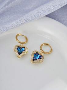 1 Pair Fashionable High-End Marine Blue Zirconia Heart Shaped Wings Pendant Earrings Ladies Niche Design Party Everyday Jewelry
