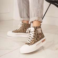 女士纯色拼接休闲运动鞋，适合日常穿着 - Leopard-9149 - 查看 3