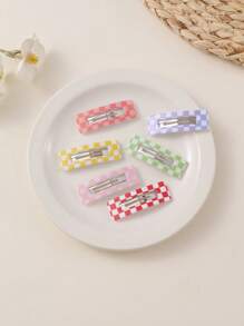 6pcs Stylish Minimalist Colorful Checkerboard Hair Clips, Suitable For Girl To Wear Casually And For Holidays