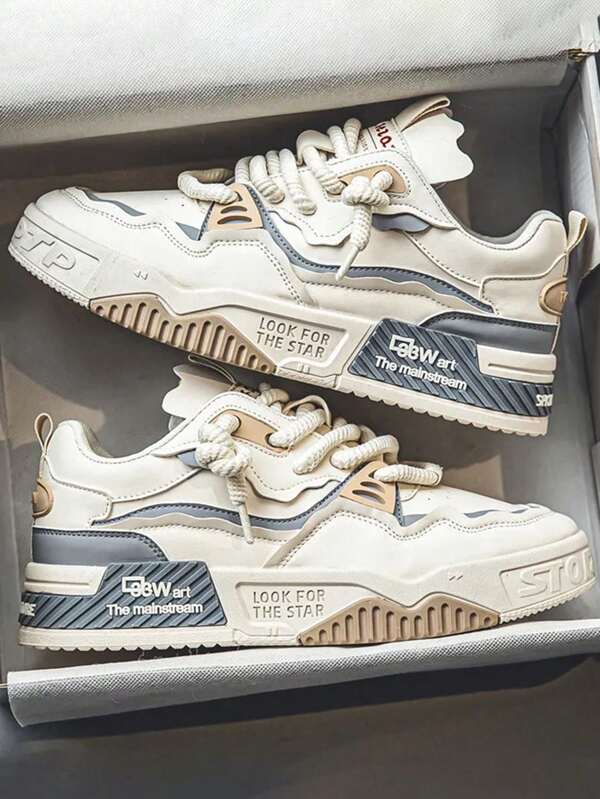 Los hombres de la moda de color bloque de empalme cabeza redonda de encaje de malla transpirable zapatillas de deporte de la PU, cómodo antideslizante hombres y mujeres casuales pareja de zapatos deportivos, zapatos de tenis de los hombres,Zapatillas Informales Transpirables Gruesas Y Antideslizantes De Verano Para Hombres Con Diseño Artístico Original Y Estilo De Graffiti Moderno, adecuados para el día a día, el trabajo y el deporte, Four Seasons New Zapatos Slip On para hombre