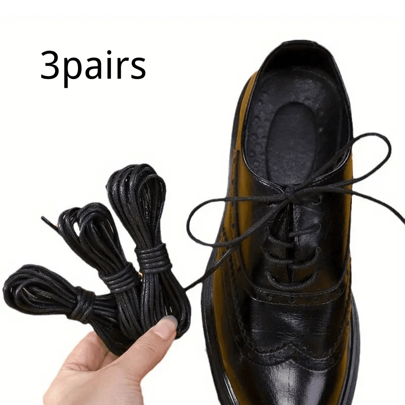 3 Pairs Black Round Waxed Shoelaces For Leather Shoes Formal Shoes, Women & Men