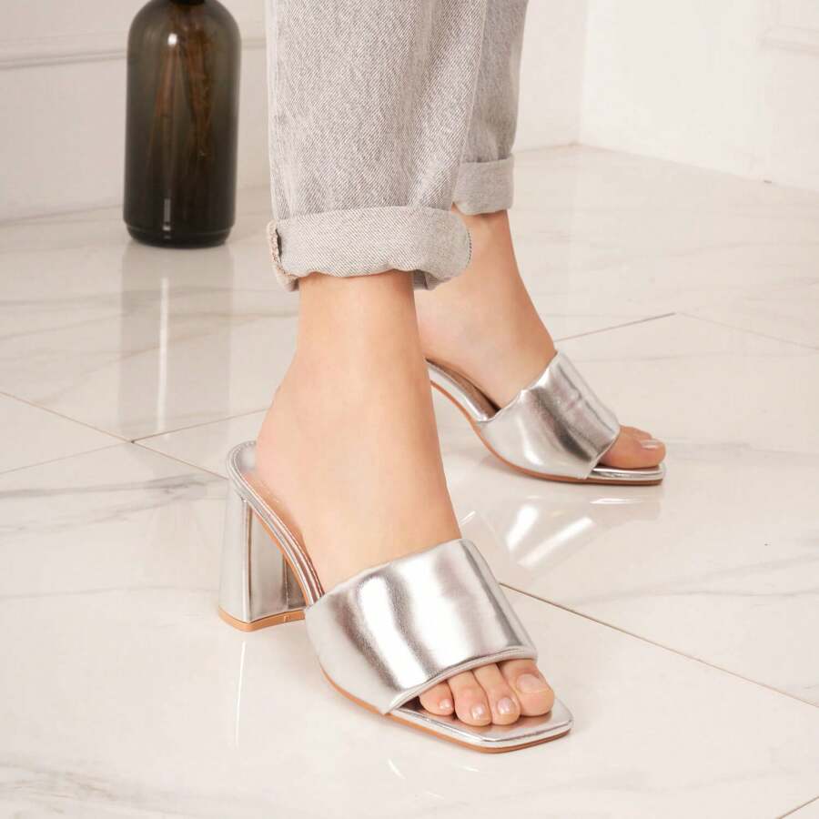Summer Fashionable Versatile Minimalist High Heel Sandals - Silver - View 1