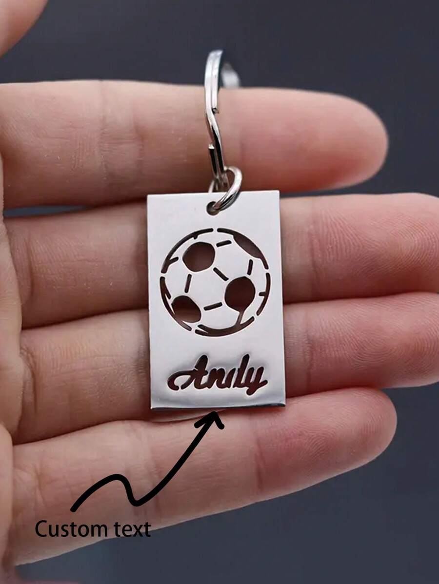 1pc Customized Name & Letter Football Keychain, Stainless Steel Car Key Chain Accessory, Suitable For Football Fans, Gift For Boyfriend