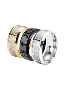 1pc Stainless Steel Jesus Retro Design Ring, Simple G23 Titanium Steel Couple Rings, No Fading - Multicolor - View 6