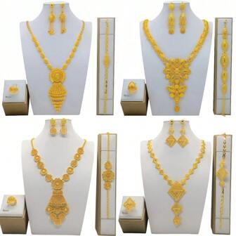 5 st lyxiga smyckesset för kvinnor - örhängen, halsband, ringar, lämplig för brud, bröllop, fest och evenemang