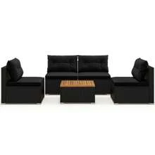 5 Piece Outdoor Furniture Set W/ Seat & Back Cushions Acacia Wood Tabletop - Black - View 10