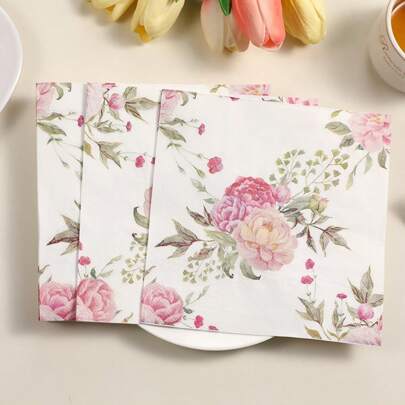 33*33cm Double-Layer Fresh Floral Print Napkins, Party Tissues, Suitable For Hotel, Cafe Decoration, Birthday Party, Family Gathering
