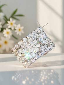 Yayi jewelry 1 件闪亮宽空心方晶锆石戒指，永恒新娘戒指，奢华珠宝礼物，男女通用个性化戒指配饰，生日/周年纪念礼物 - 豪華寬面 - 查看 1