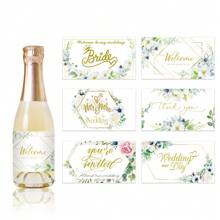 6 etiquetas para botellas de agua para boda, con mensaje de bienvenida y agradecimiento, decoración con flores y follaje para el día de la boda, pegatinas para botellas de agua para boda