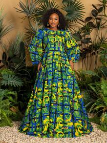 Faeriesty TribalChic Plus Shirt Neck Short Sleeves Printed Belted Casual Romper - Green - View 4