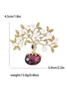 Fashionable Rhinestone Faux Pearl Fortune Tree Brooch For Women Plant Brooch Dress Suit Pin Accessories Party Banquet Gift