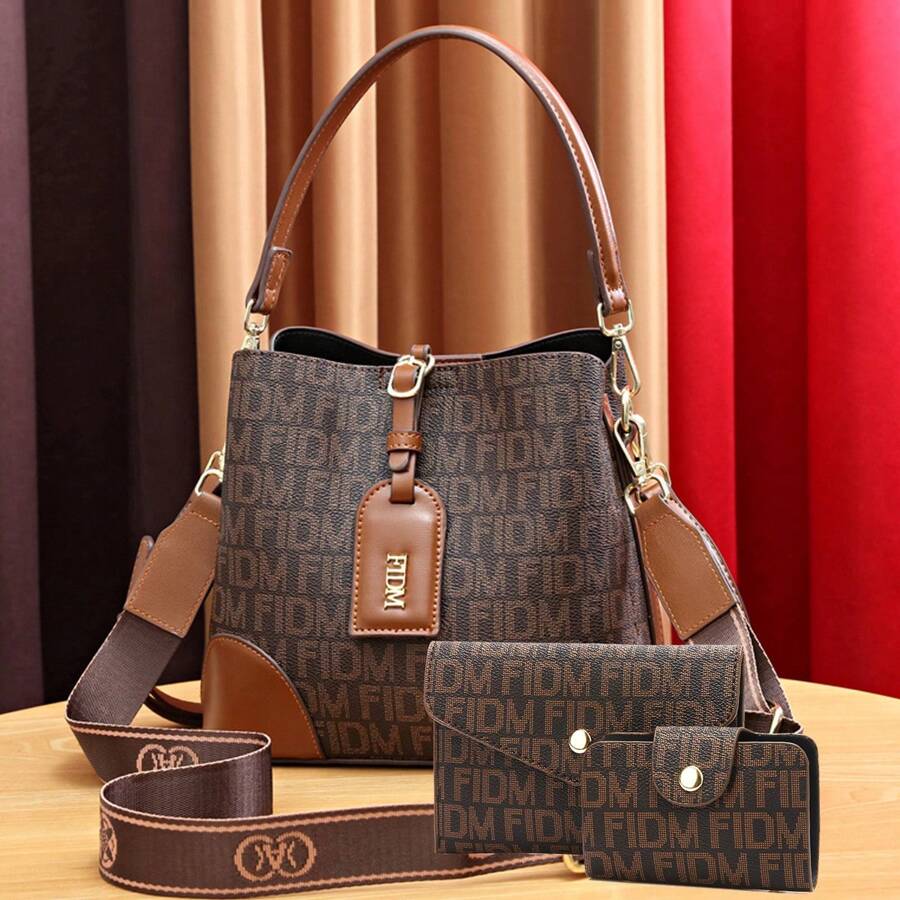 Three Pieces Set - High-End Fashion Mother And Daughter Bags - Multi-Functional Handbag, Shoulder Bag, Reading Glasses - Coffee - View 1