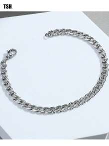 1pc Link Bracelet, Hip Hop Fashion Versatile Titanium Steel Chain Bracelet For Men - Silver - View 4
