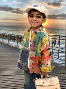 春季小男孩字母印花休闲衬衫