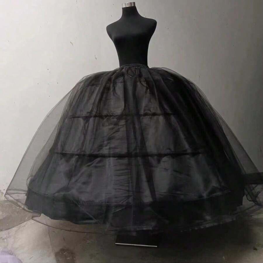 新款热卖 4 环大白衬裙超蓬松衬裙婚纱新娘礼服衬裙现货秋季女士服装 - 黑色 - 查看 1