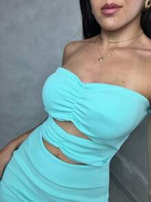 Short Strapless Dress - 橄欖綠 - 查看 4