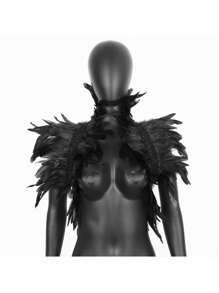女士人造羽毛斗篷披肩蕾丝角色扮演服装羽毛翅膀束带笼身舞会狂欢围巾 - 彩色 - 查看 2